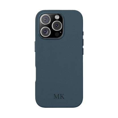 Personalized leather phone case for men, iPhone 16 Pro, midnight navy vegan leather