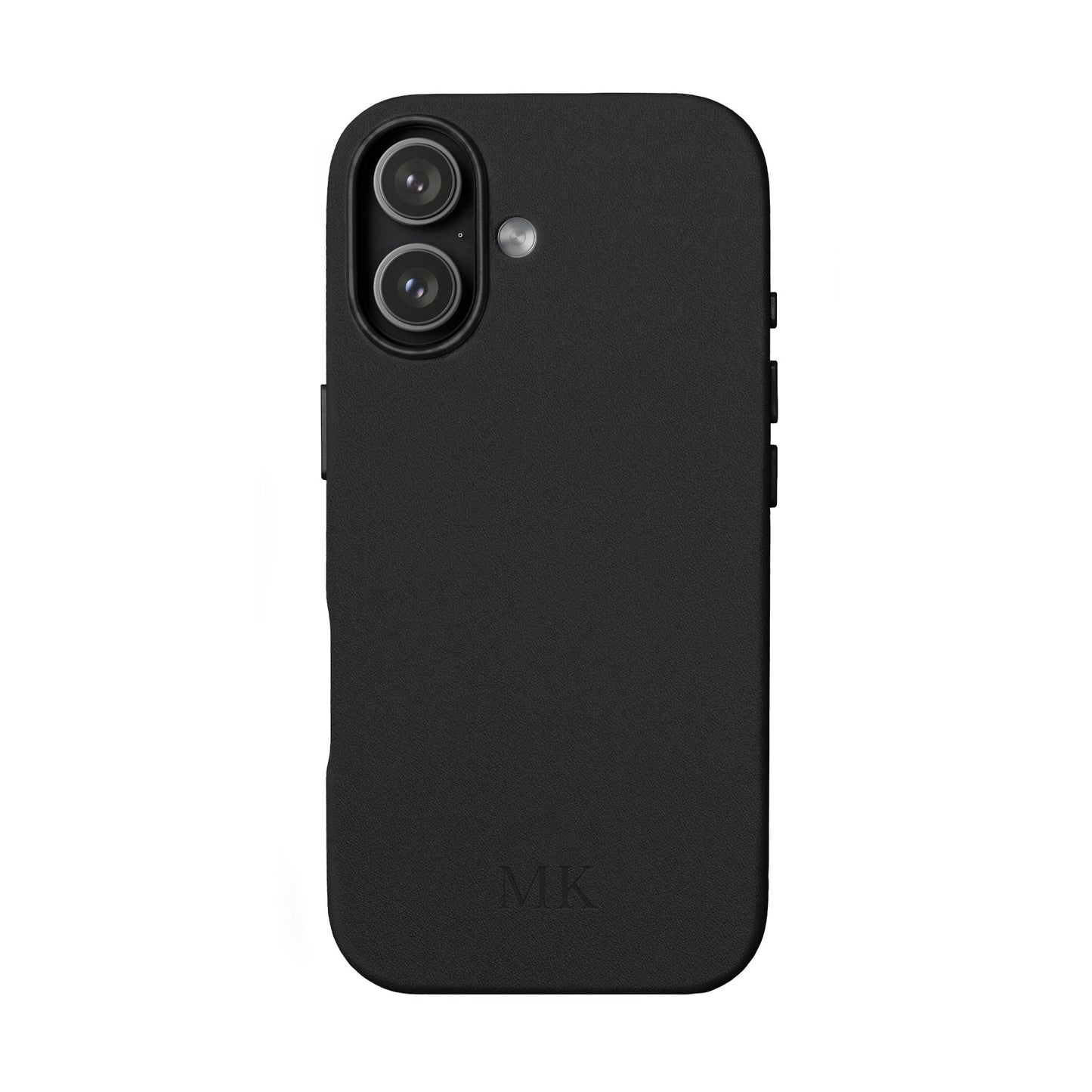 Personalized leather phone case for men, iPhone 17, black vegan leather