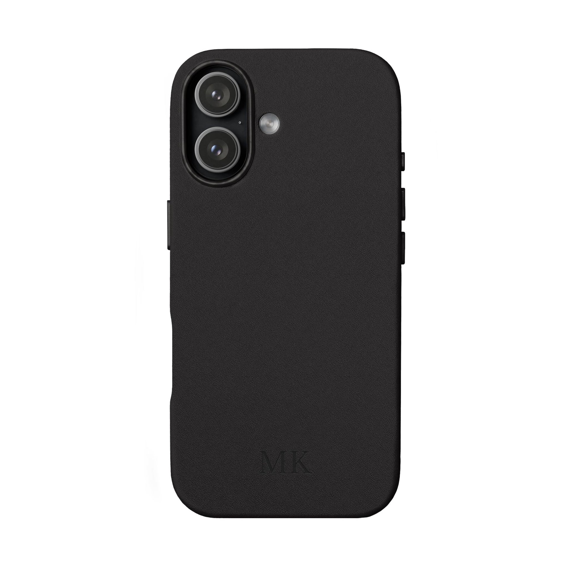 Personalized leather phone case for men, iPhone 17, black vegan leather