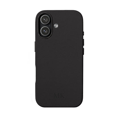 Personalized leather phone case for men, iPhone 17, black vegan leather