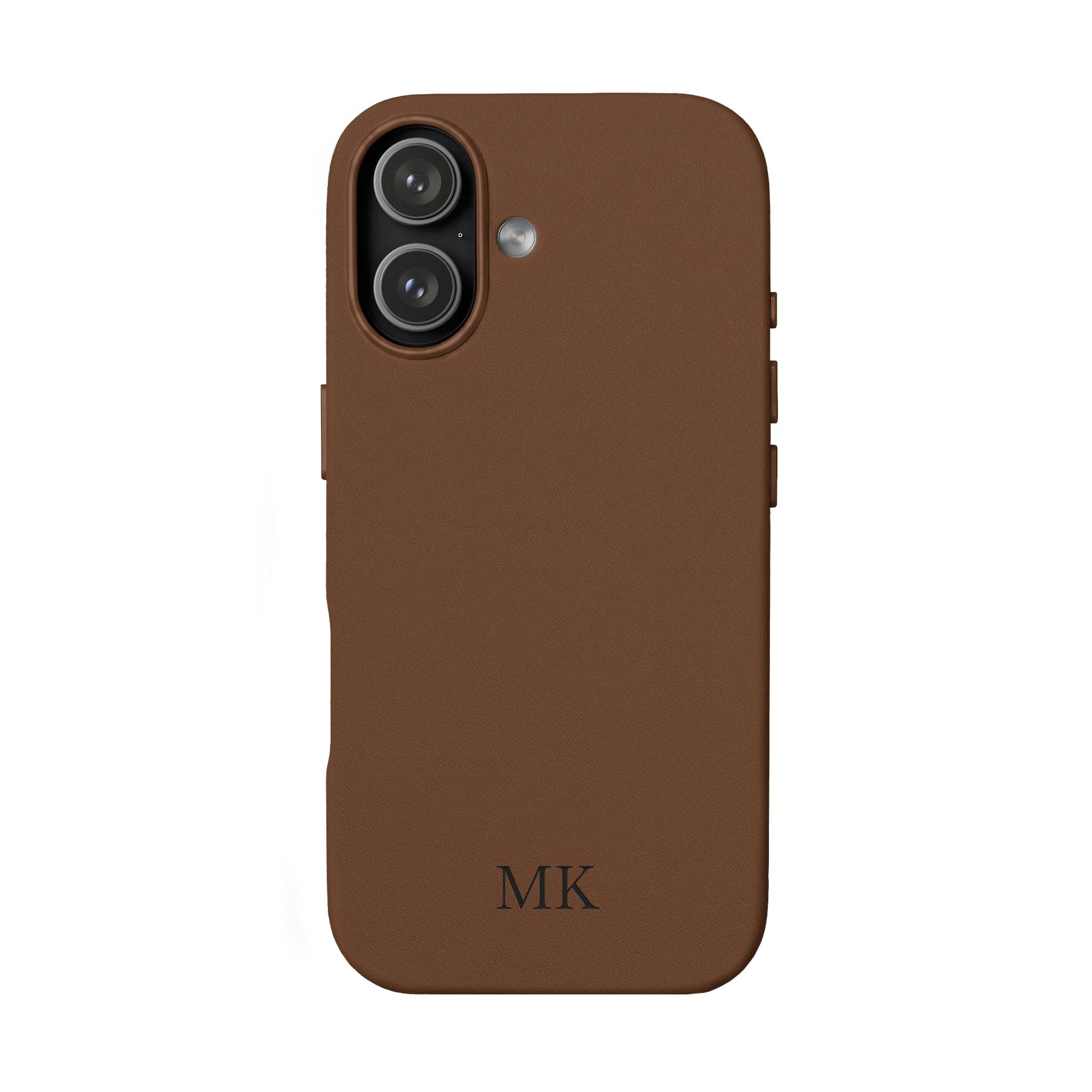 Personalized leather phone case for men, iPhone 17, brown vegan leather