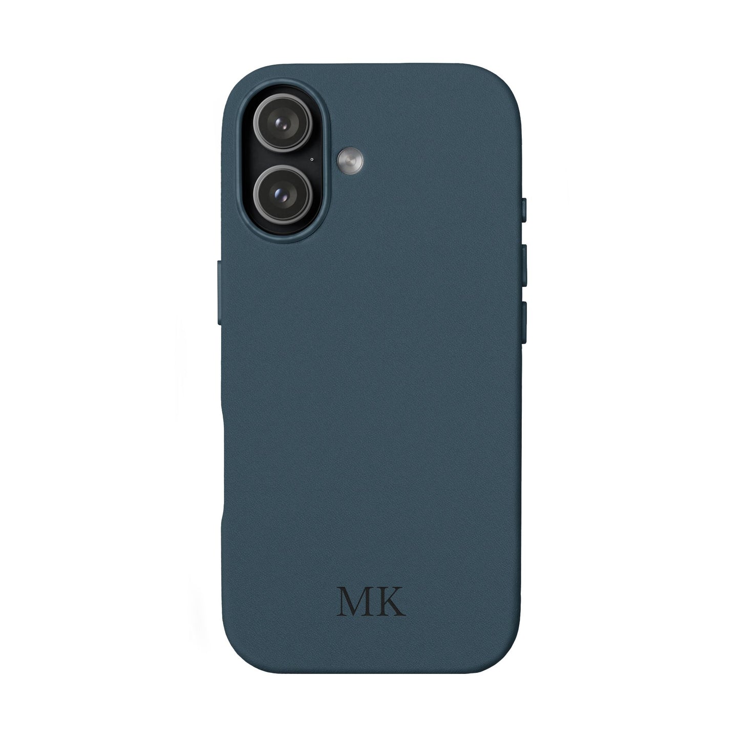 Personalized leather phone case for men, iPhone 17, midnight navy vegan leather