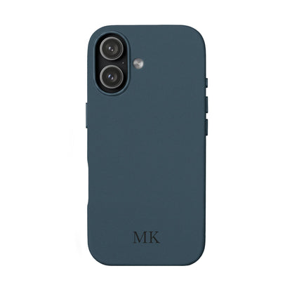 Personalized leather phone case for men, iPhone 17, midnight navy vegan leather