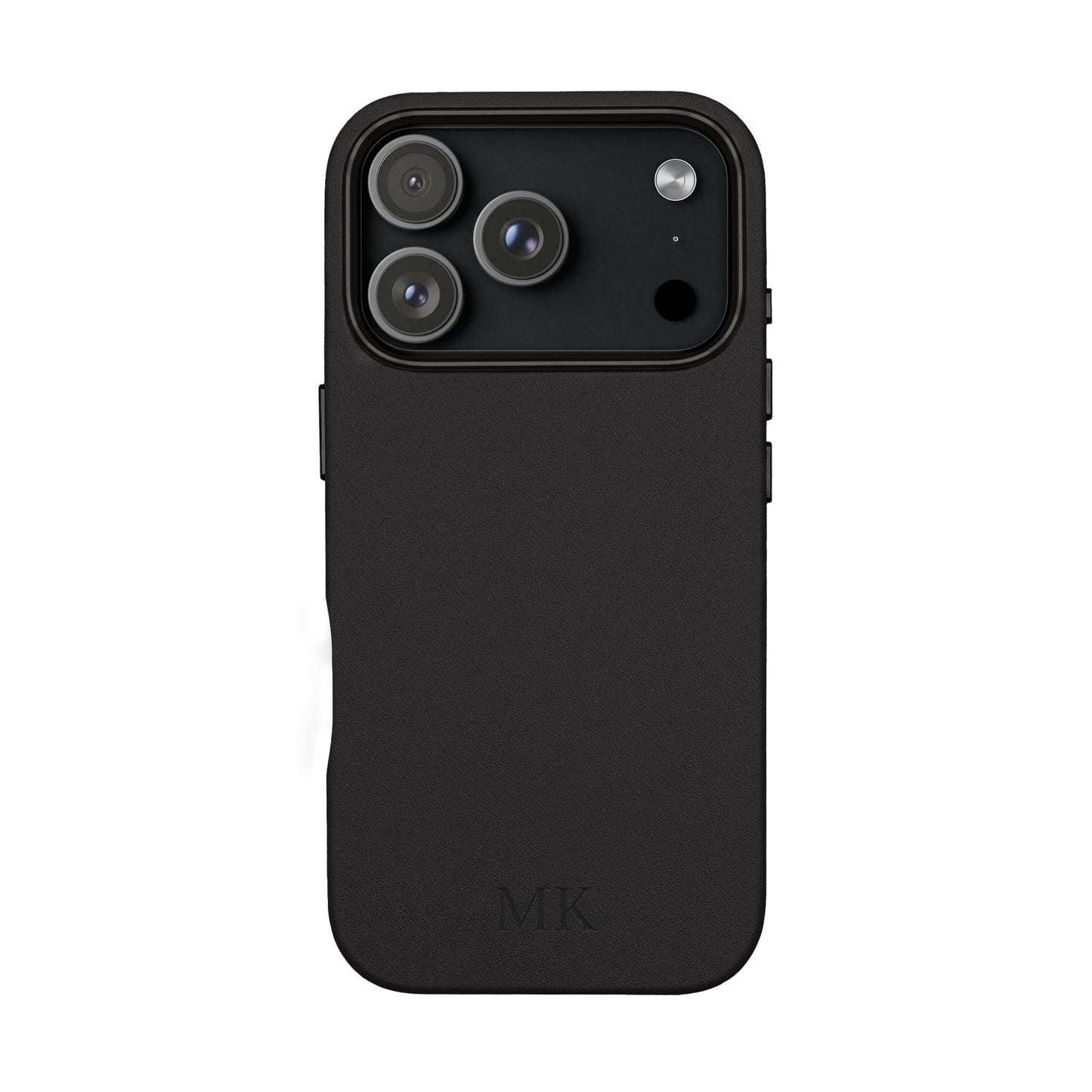 Personalized leather phone case for men, iPhone 17 Pro, black vegan leather