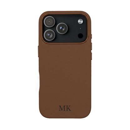 Personalized leather phone case for men, iPhone 17 Pro, brown vegan leather