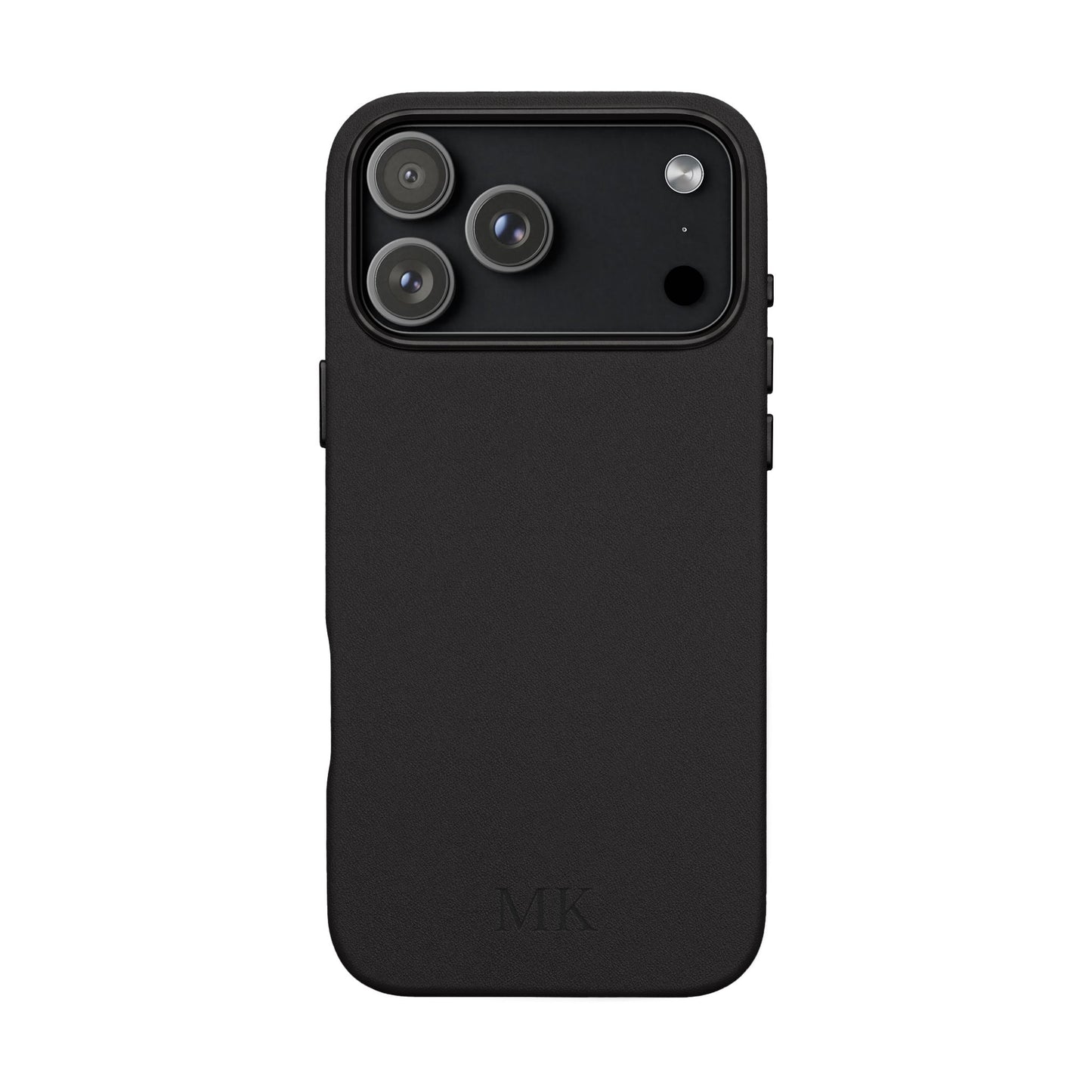 Personalized leather phone case for men, iPhone 17 Pro Max, black vegan leather