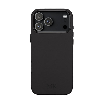 Personalized leather phone case for men, iPhone 17 Pro Max, black vegan leather