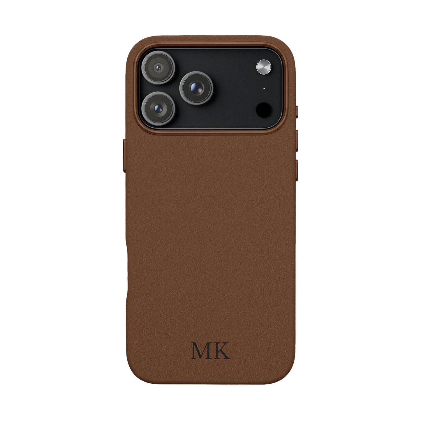 Personalized leather phone case for men, iPhone 17 Pro Max, brown vegan leather
