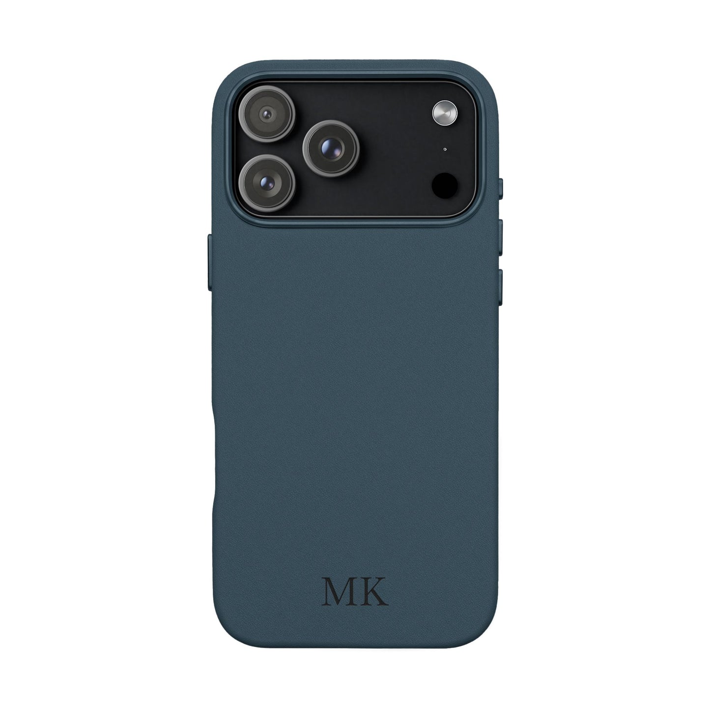 Personalized leather phone case for men, iPhone 17 Pro Max, midnight navy vegan leather