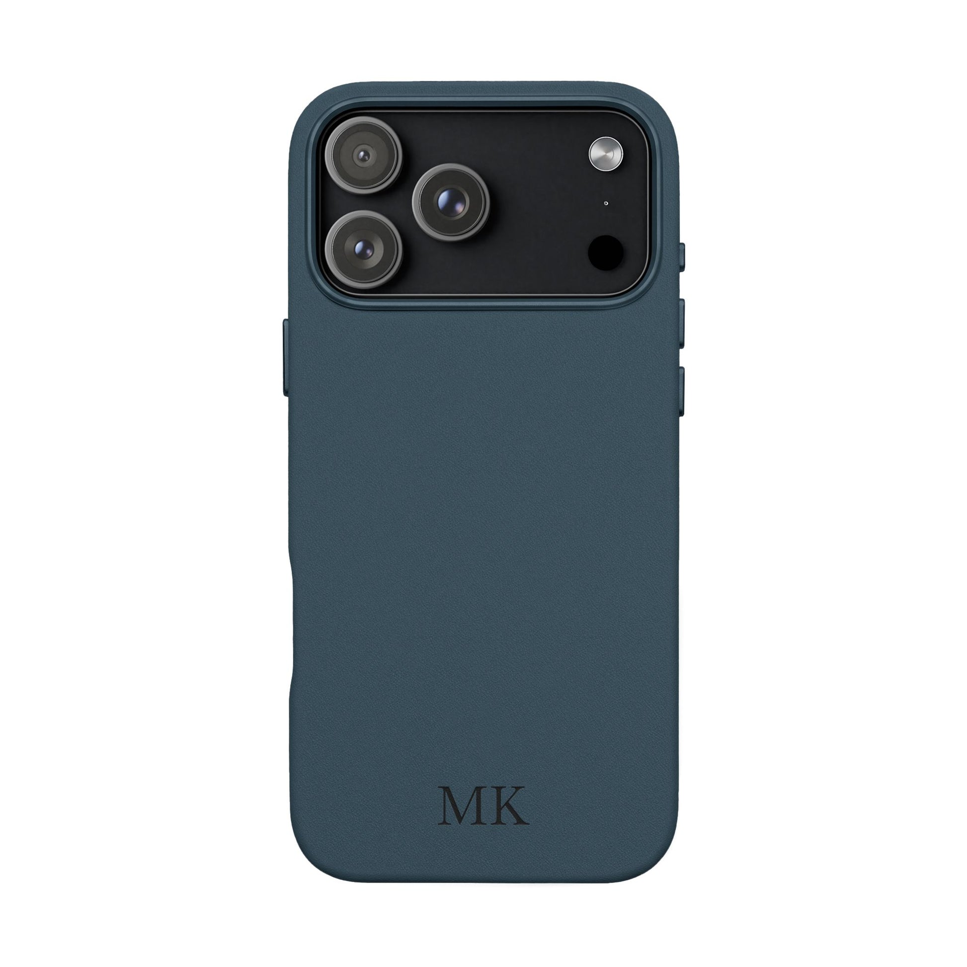 Personalized leather phone case for men, iPhone 17 Pro Max, midnight navy vegan leather