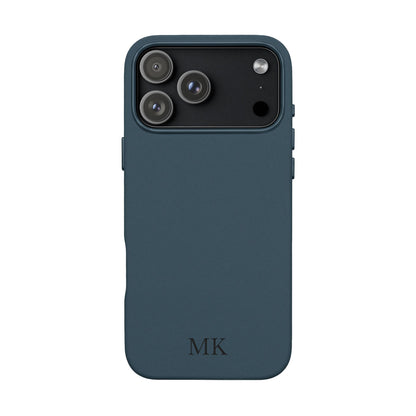 Personalized leather phone case for men, iPhone 17 Pro Max, midnight navy vegan leather