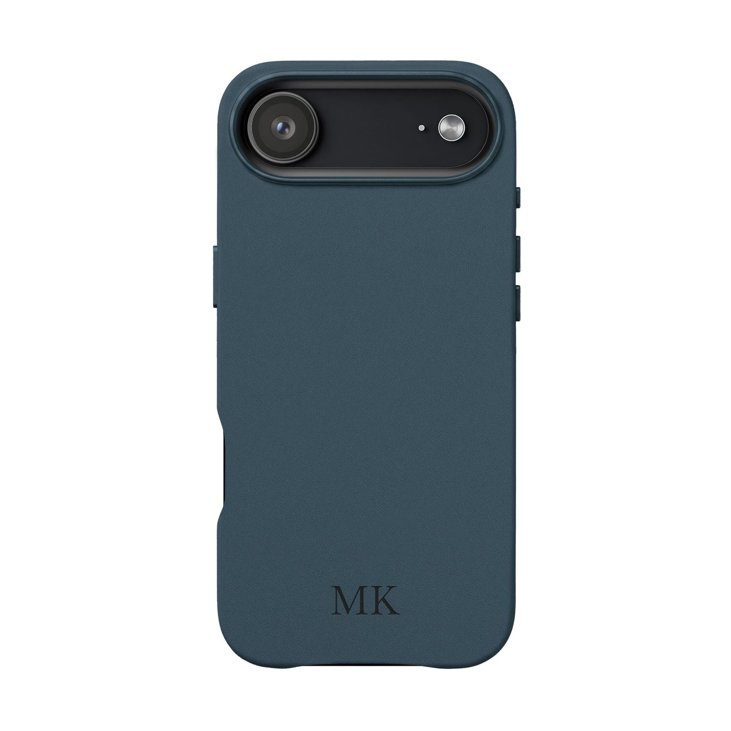 Personalized leather phone case for men, iPhone Air, midnight navy vegan leather