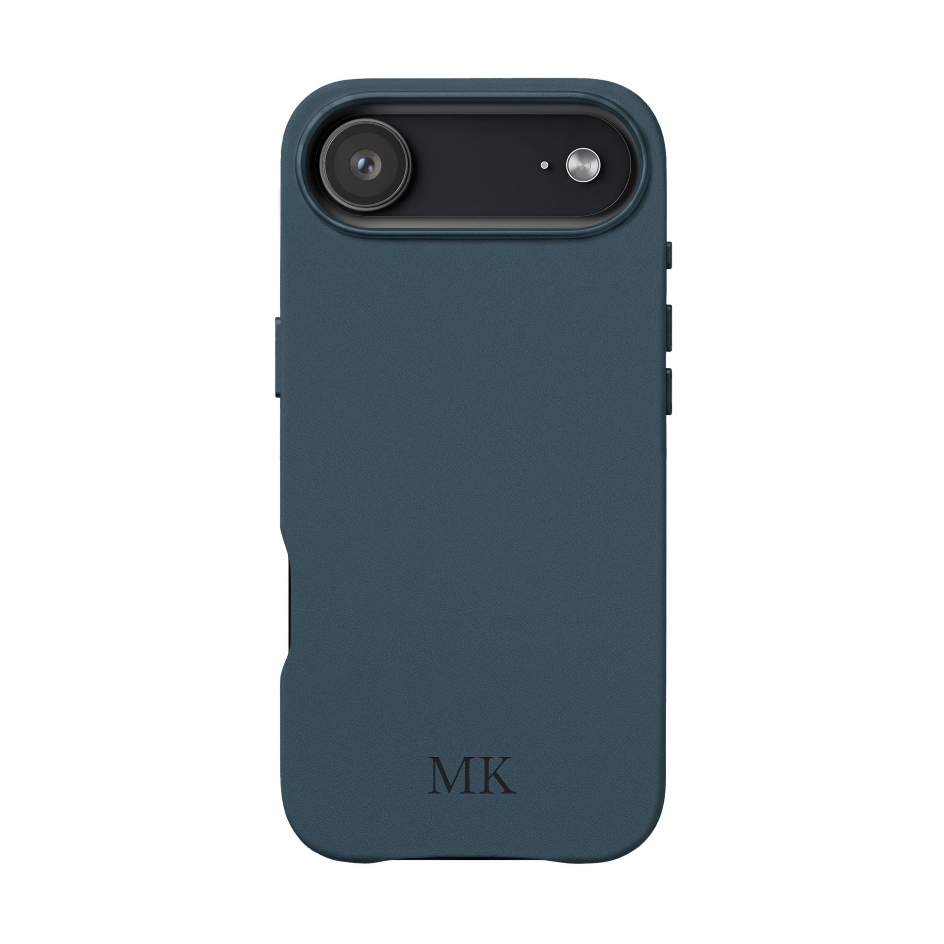Personalized leather phone case for men, iPhone Air, midnight navy vegan leather