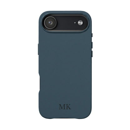 Personalized leather phone case for men, iPhone Air, midnight navy vegan leather