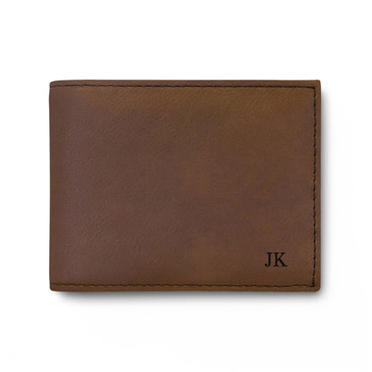 Personalized leather wallet for men in dark brown leather, engraved