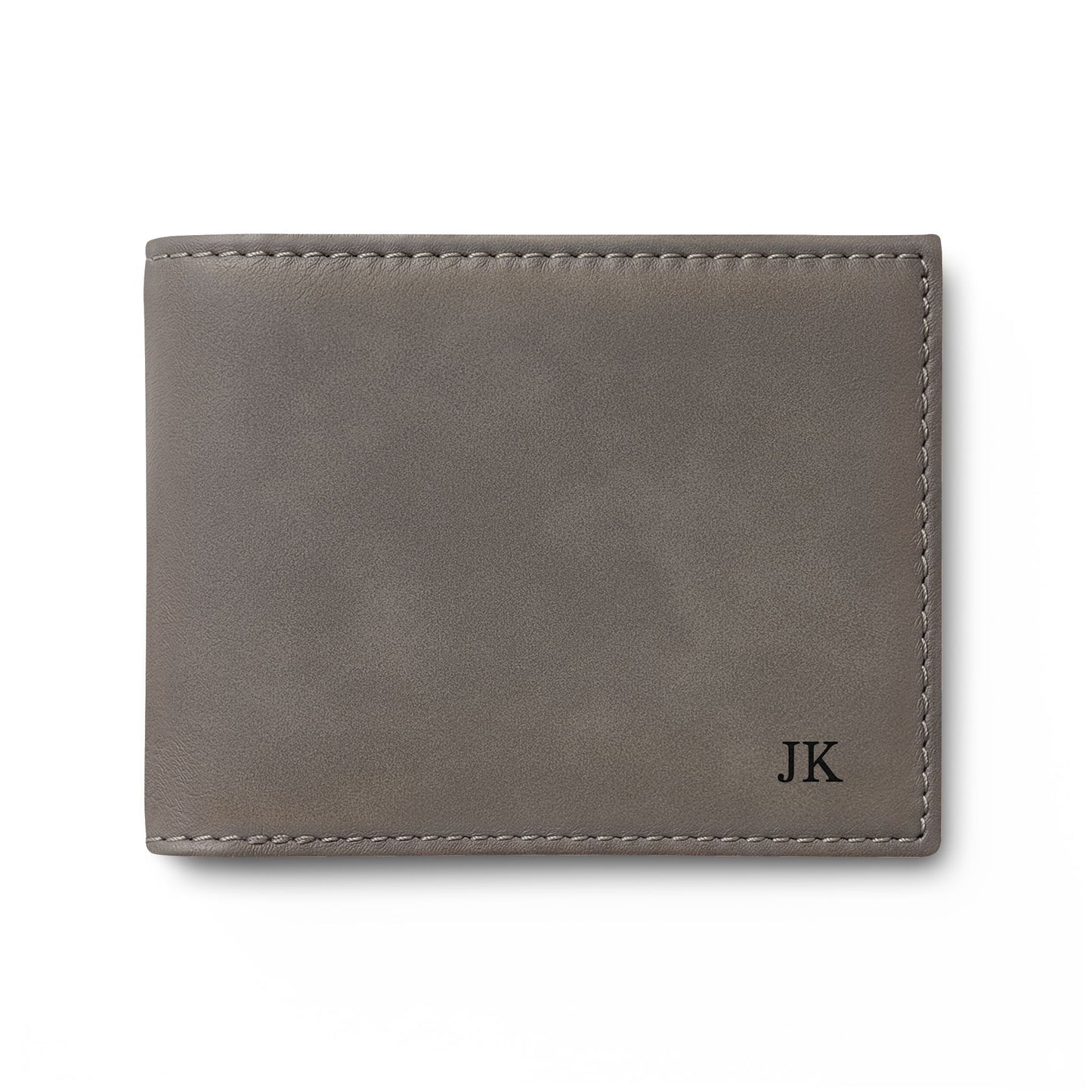Personalized leather wallet for men in gray leather, engraved