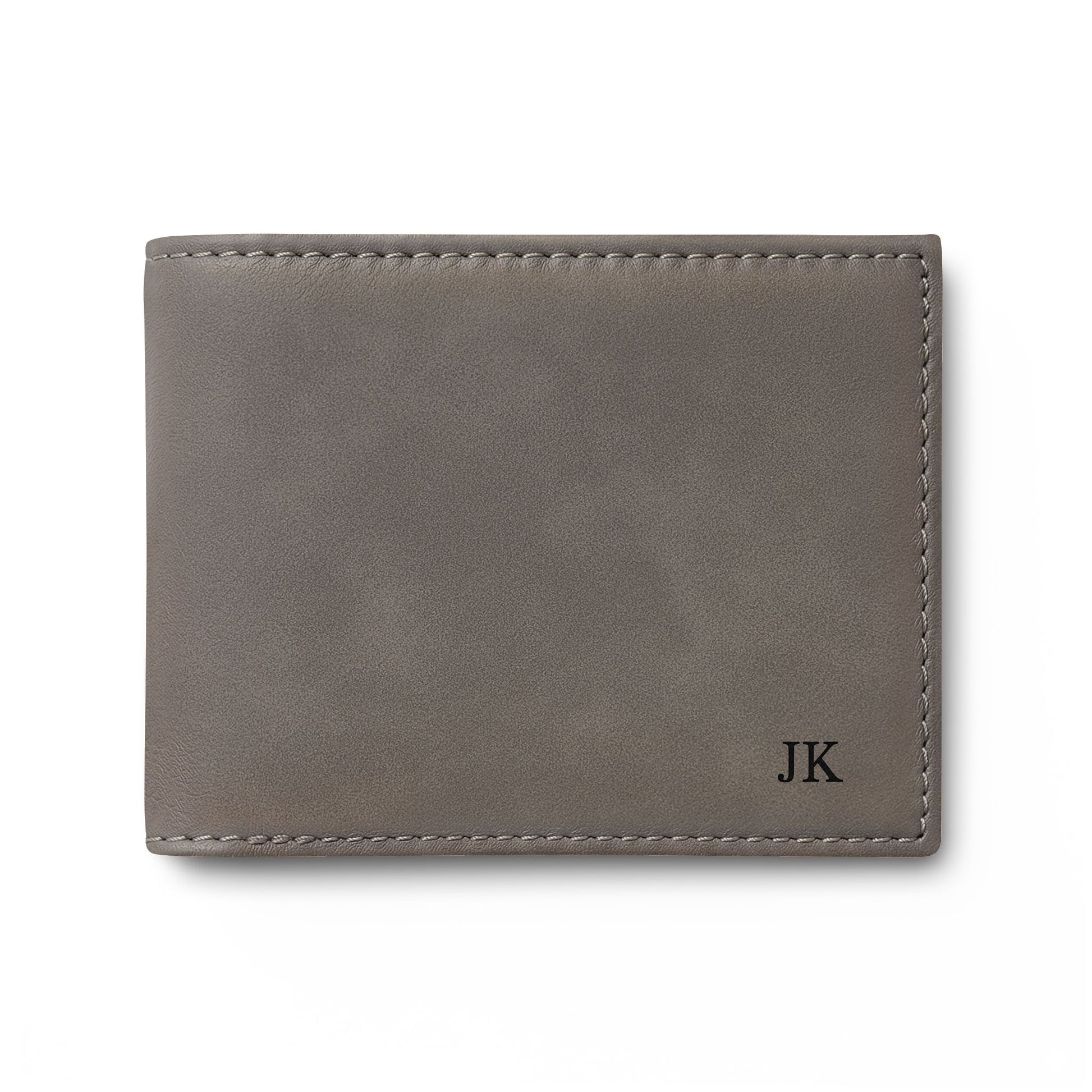 Personalized leather wallet for men in gray leather, engraved