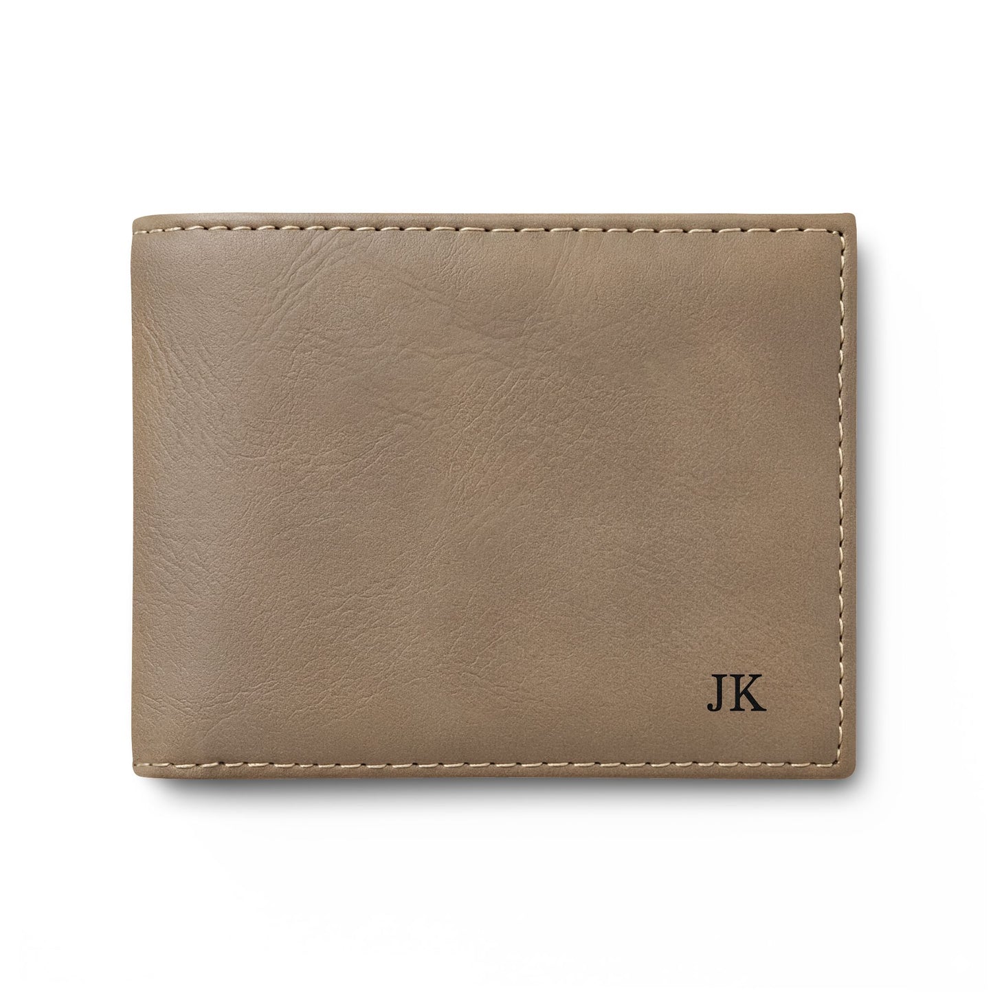 Personalized leather wallet for men in light brown leather, engraved