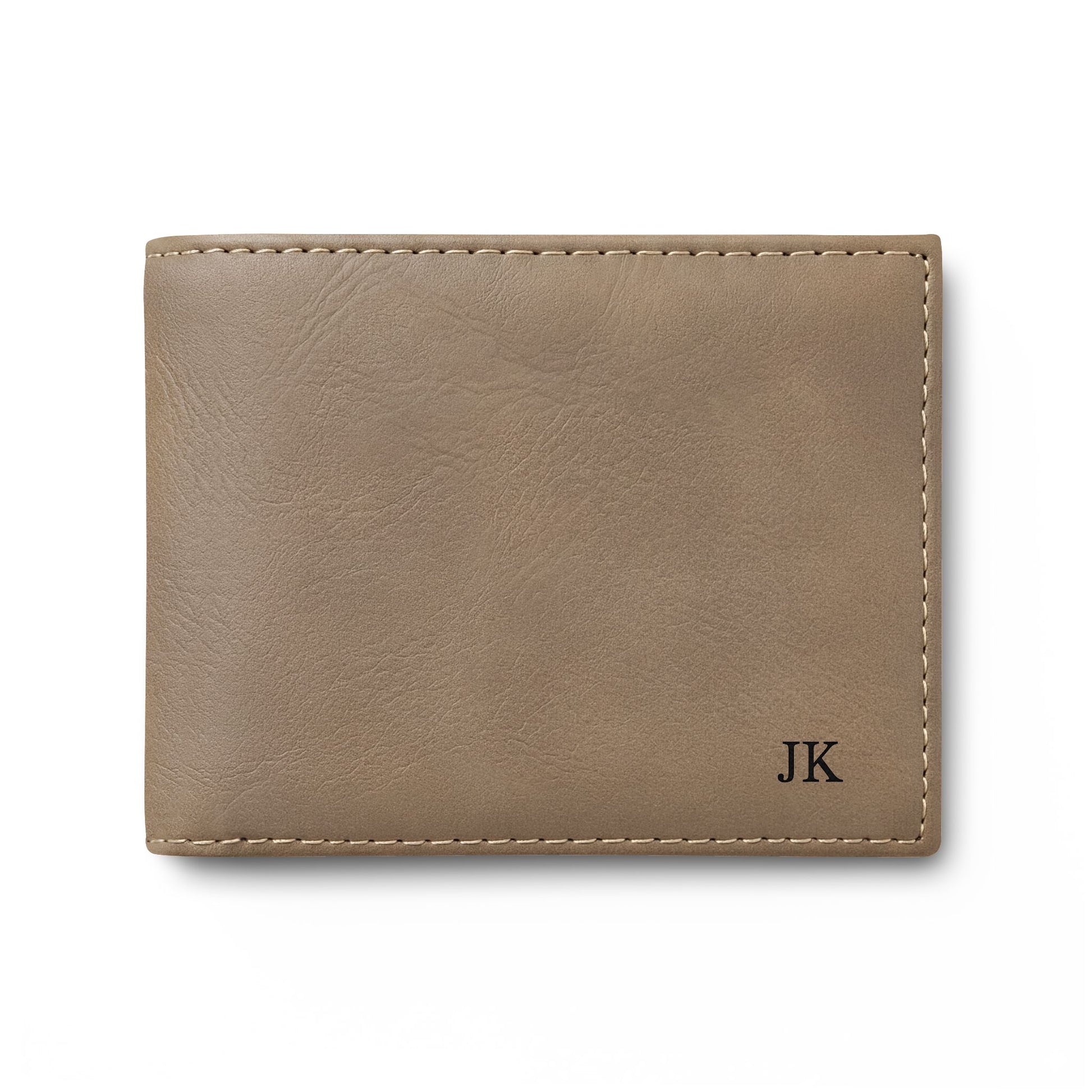 Personalized leather wallet for men in light brown leather, engraved