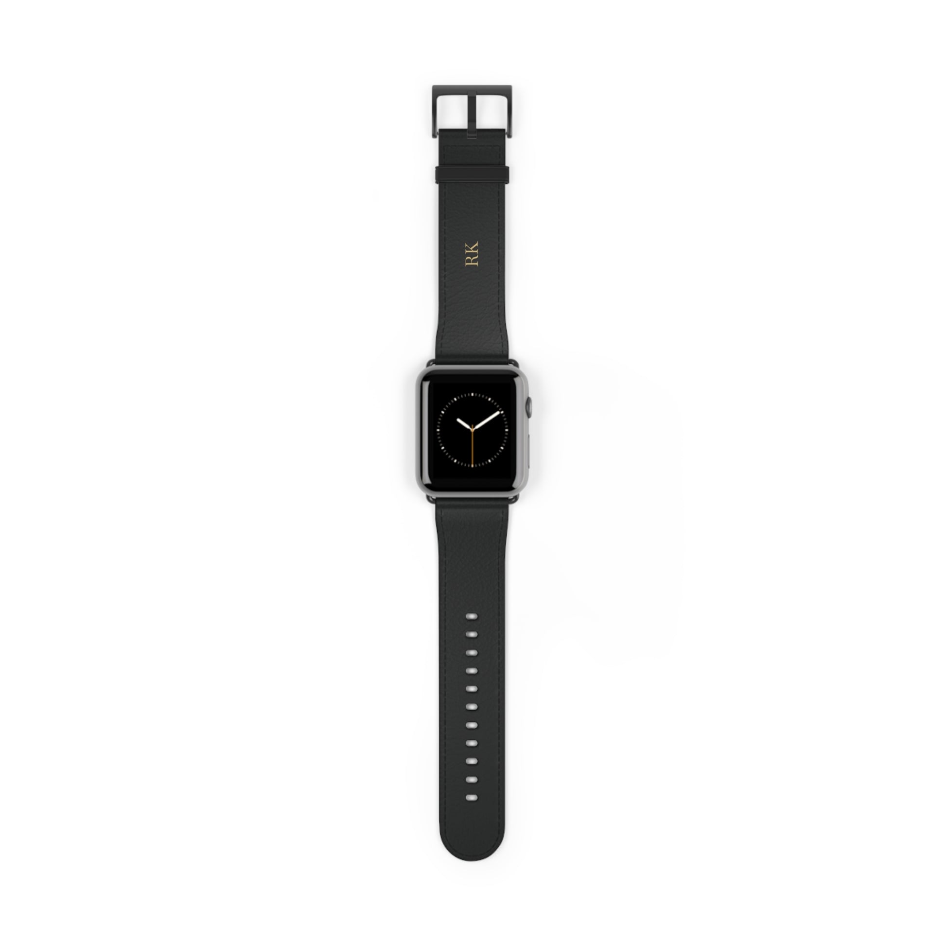 Personalized leather watch band for men, 42-45mm, black matte finish