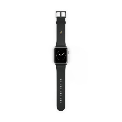 Personalized leather watch band for men, 42-45mm, black matte finish