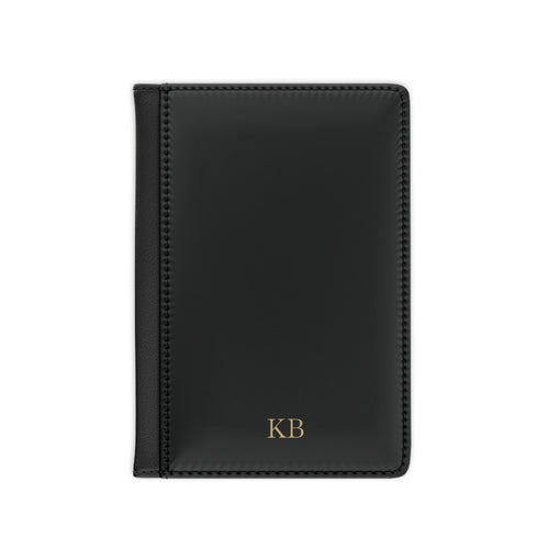 Personalized passport cover for men in black with custom monogram