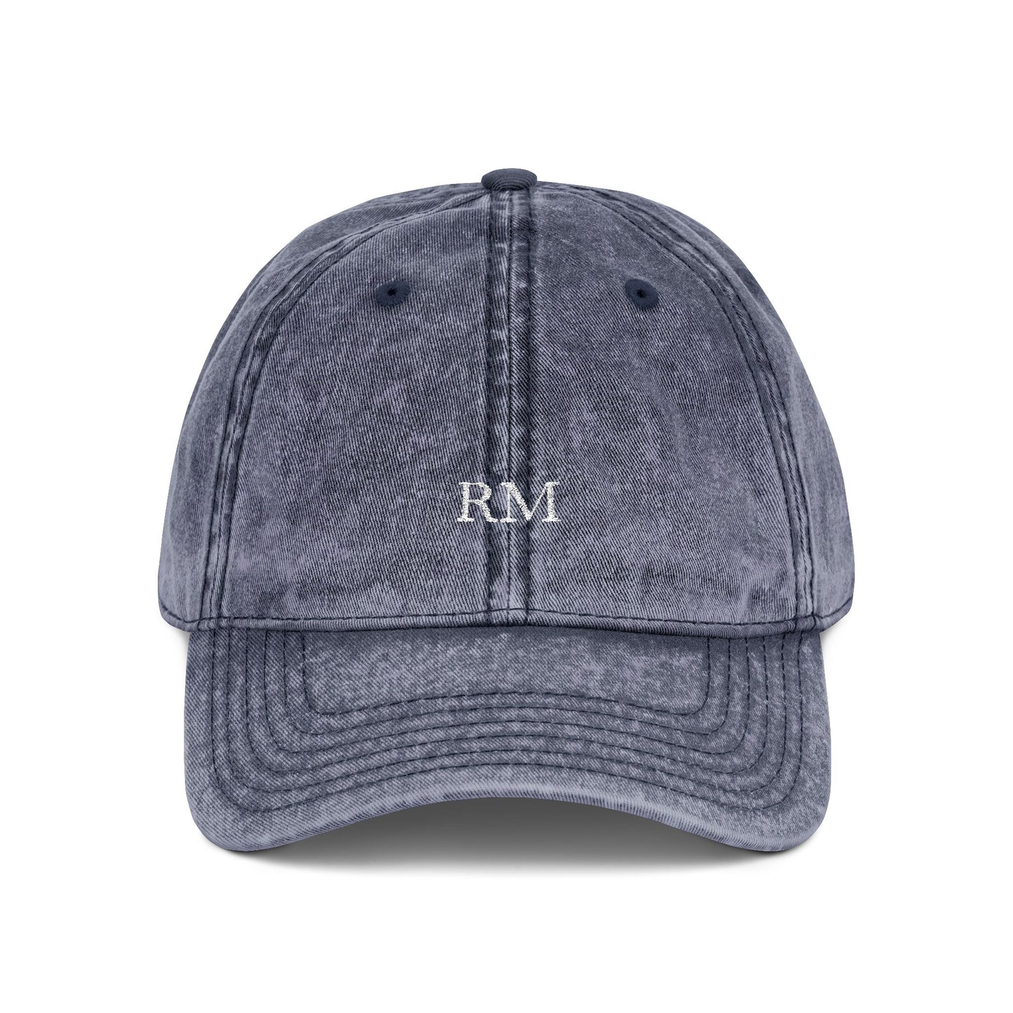 Personalized vintage cap for men in navy cotton twill with custom embroidery