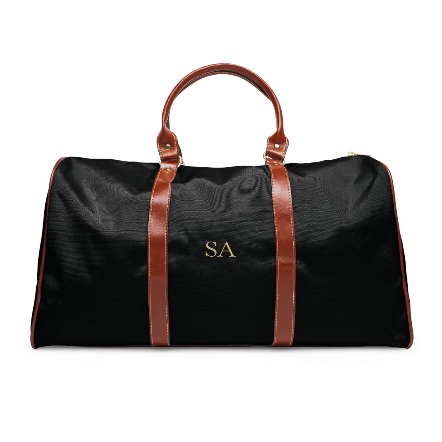 Personalized waterproof travel bag for men in brown nylon with monogram