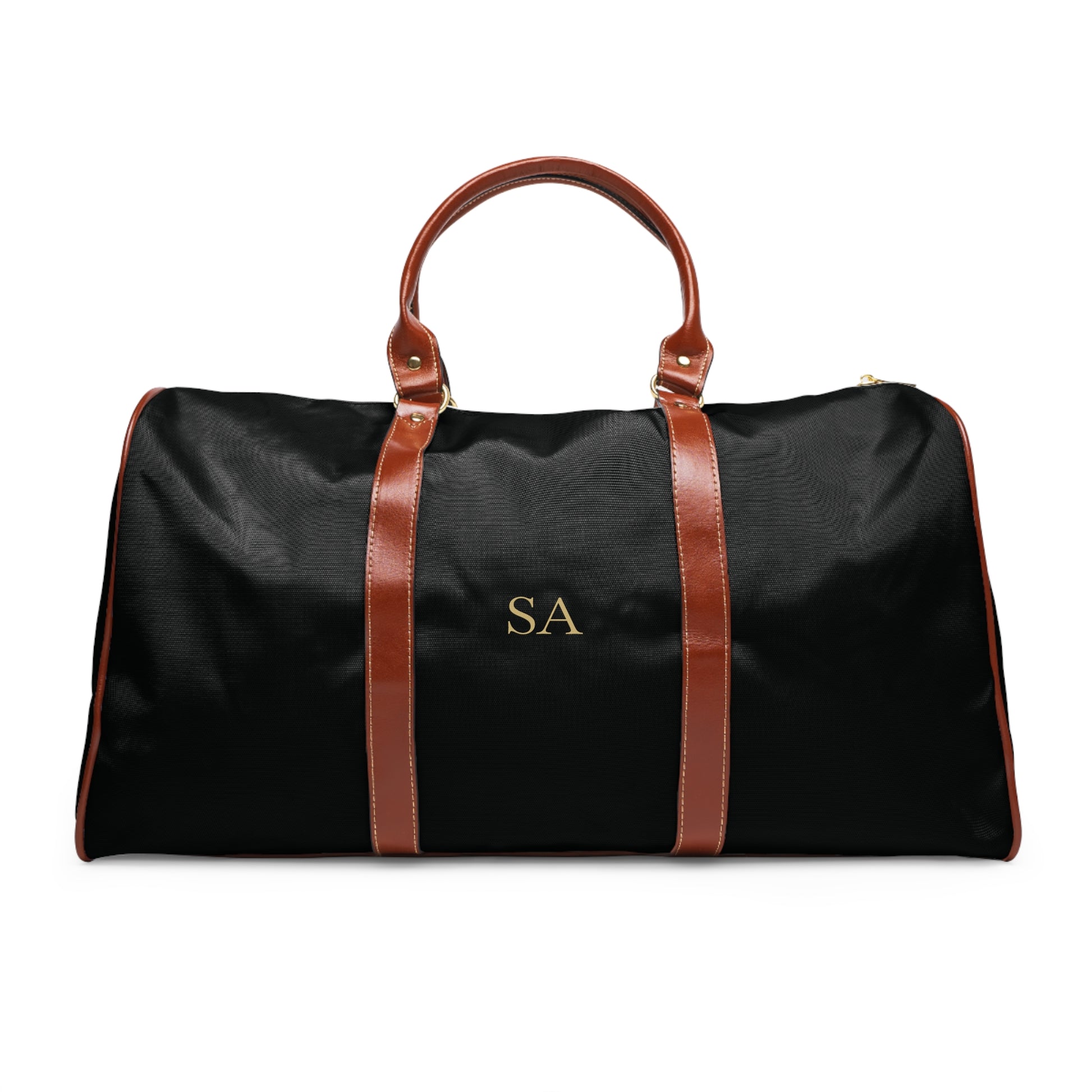 Personalized waterproof travel bag for men in brown nylon with monogram
