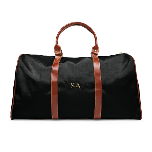 Personalized waterproof travel bag for men in brown nylon with monogram