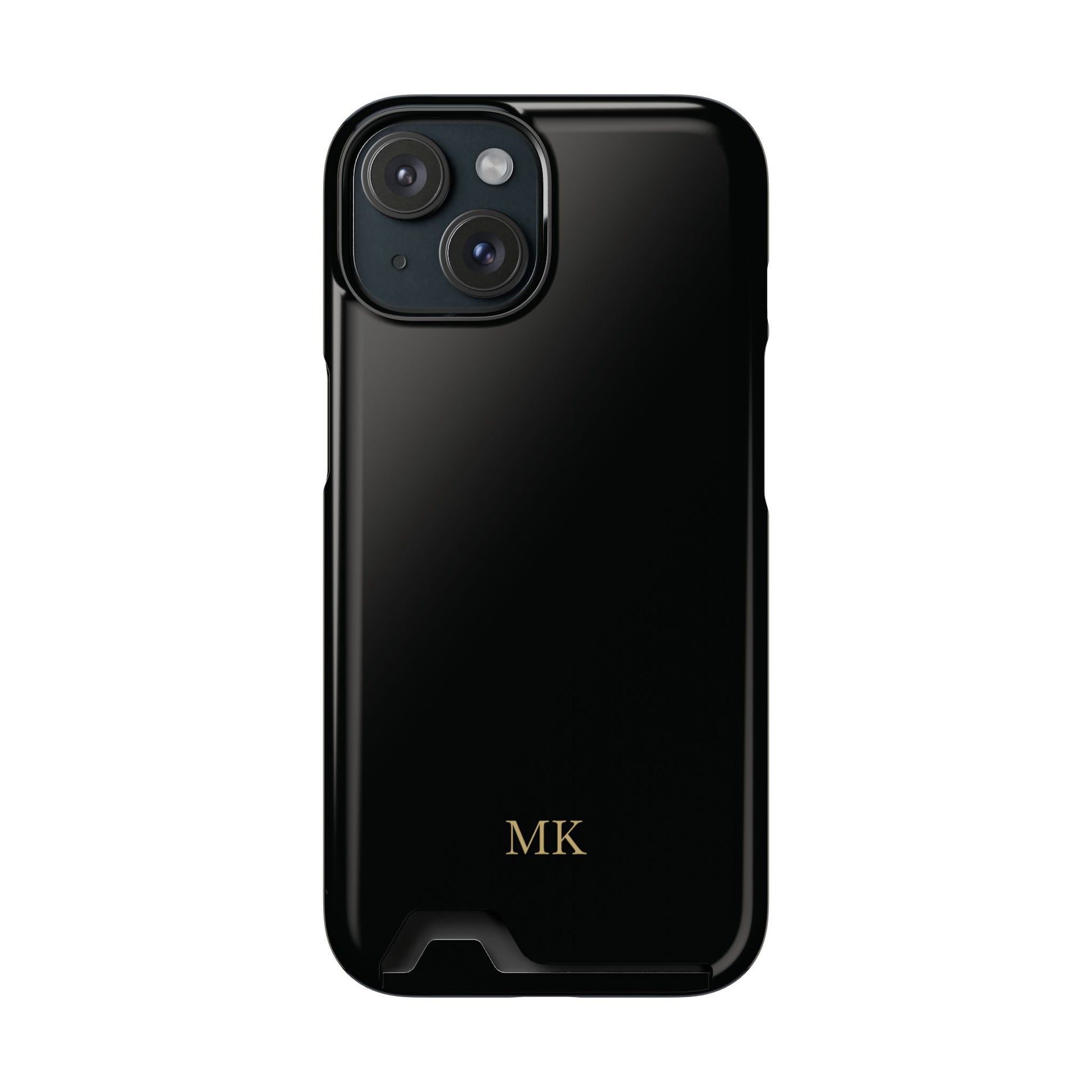 Personalized phone case with card holder for men, iPhone 15, glossy finish