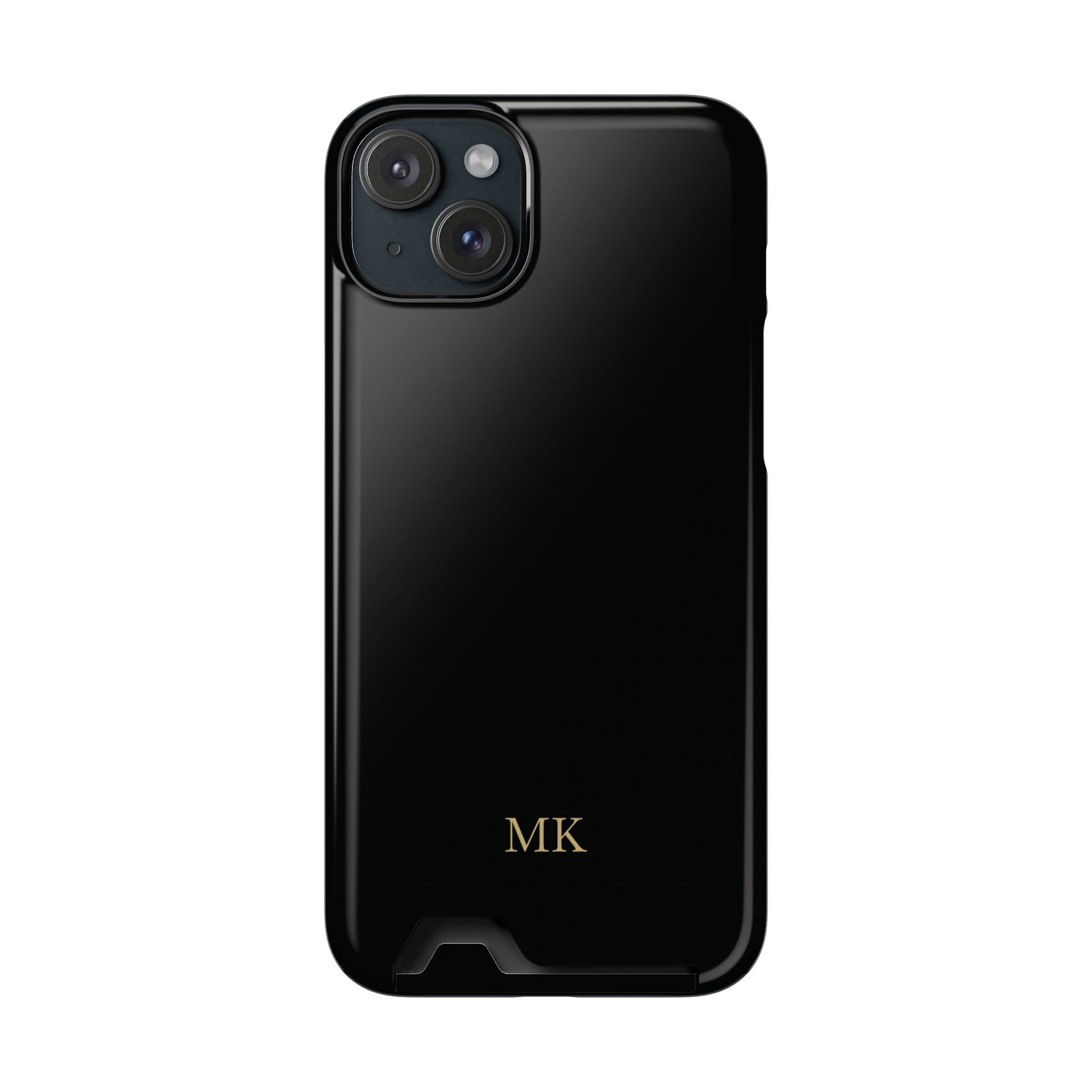 Personalized phone case with card holder for men, iPhone 15 Plus, glossy finish