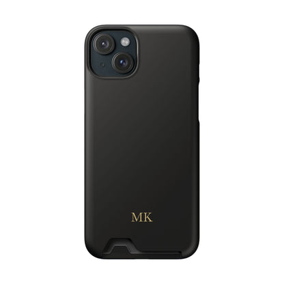 Personalized phone case with card holder for men, iPhone 15 Plus, matte finish