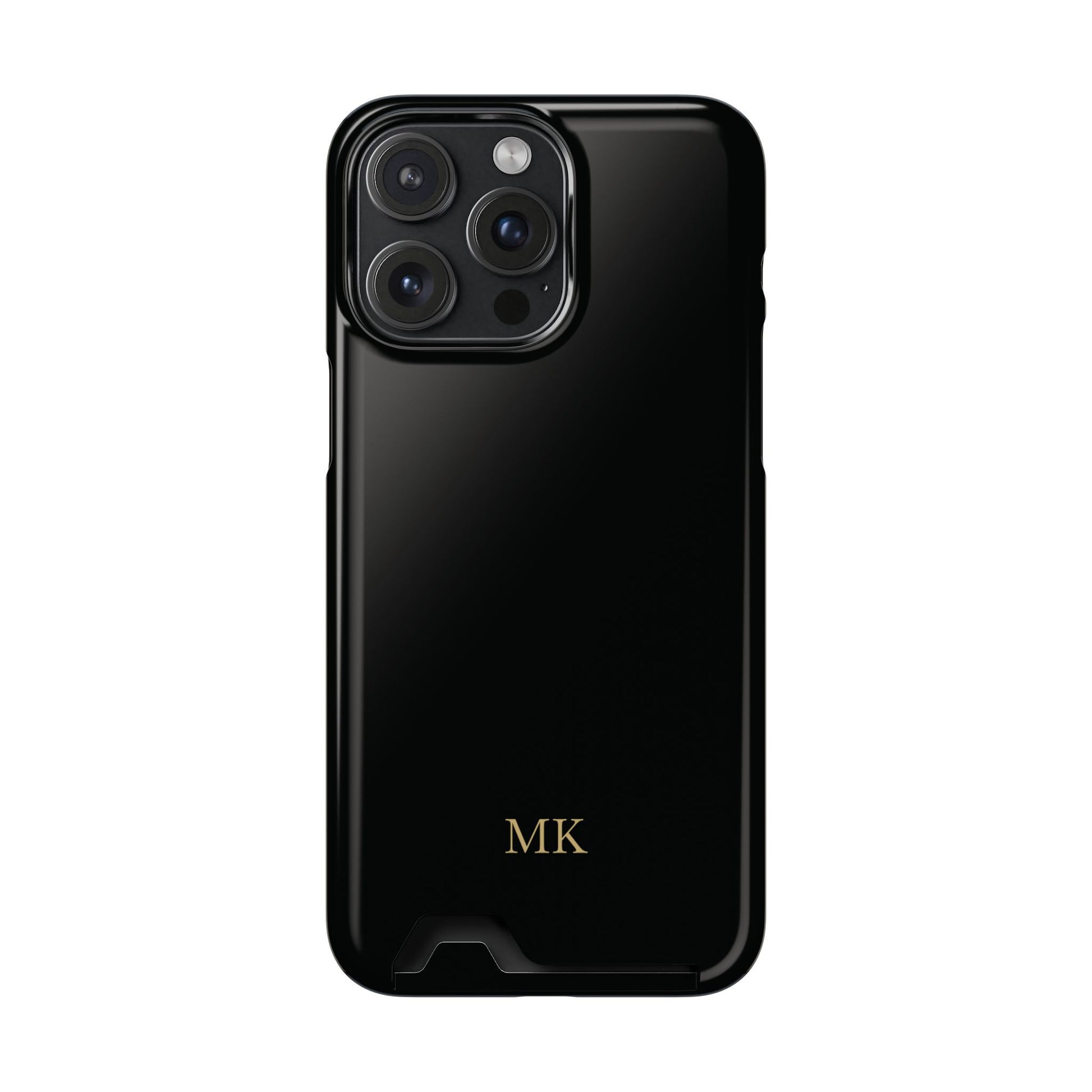 Personalized phone case with card holder for men, iPhone 15 Pro Max, glossy finish