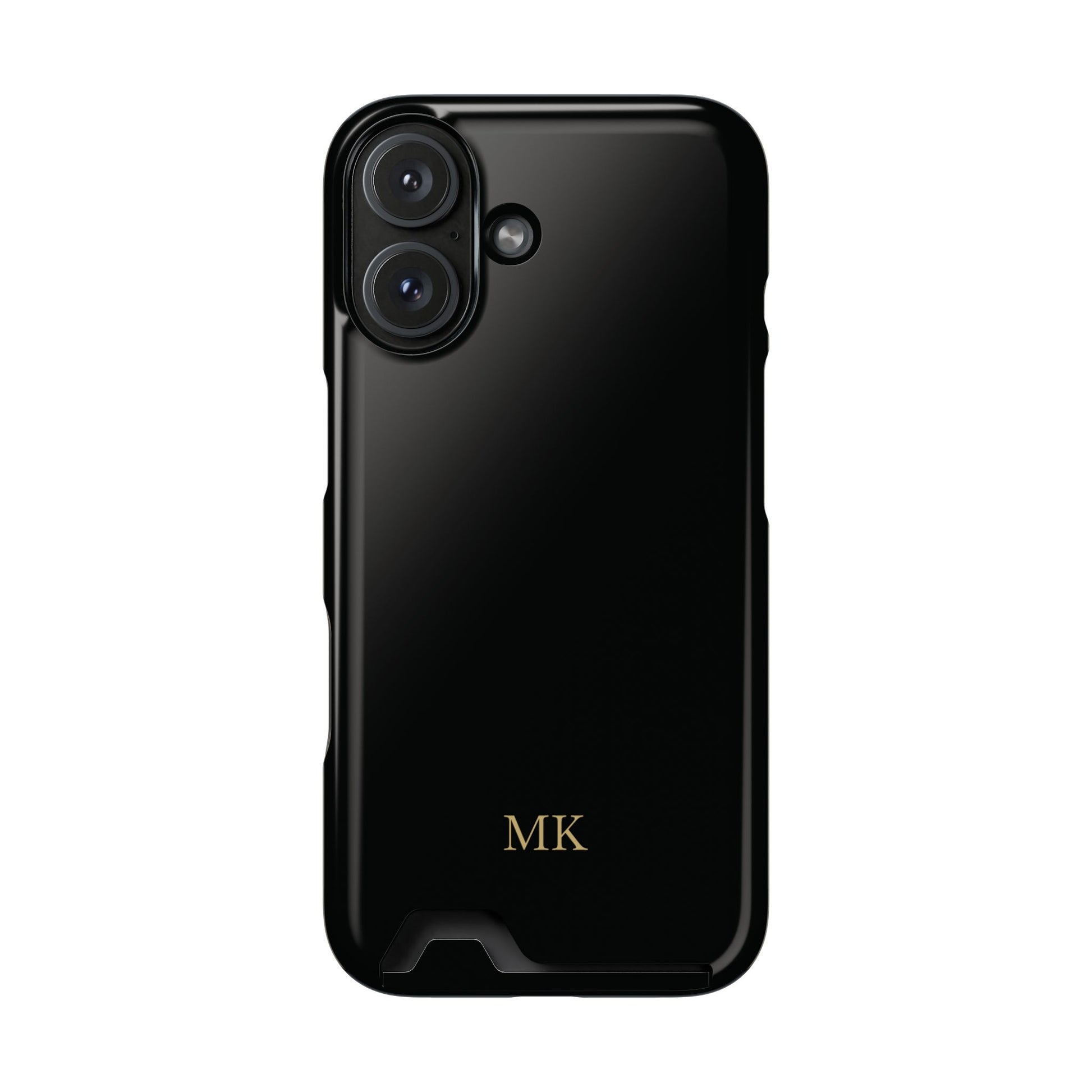 Personalized phone case with card holder for men, iPhone 16, glossy finish