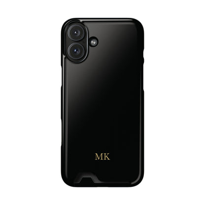 Personalized phone case with card holder for men, iPhone 16 Plus, glossy finish