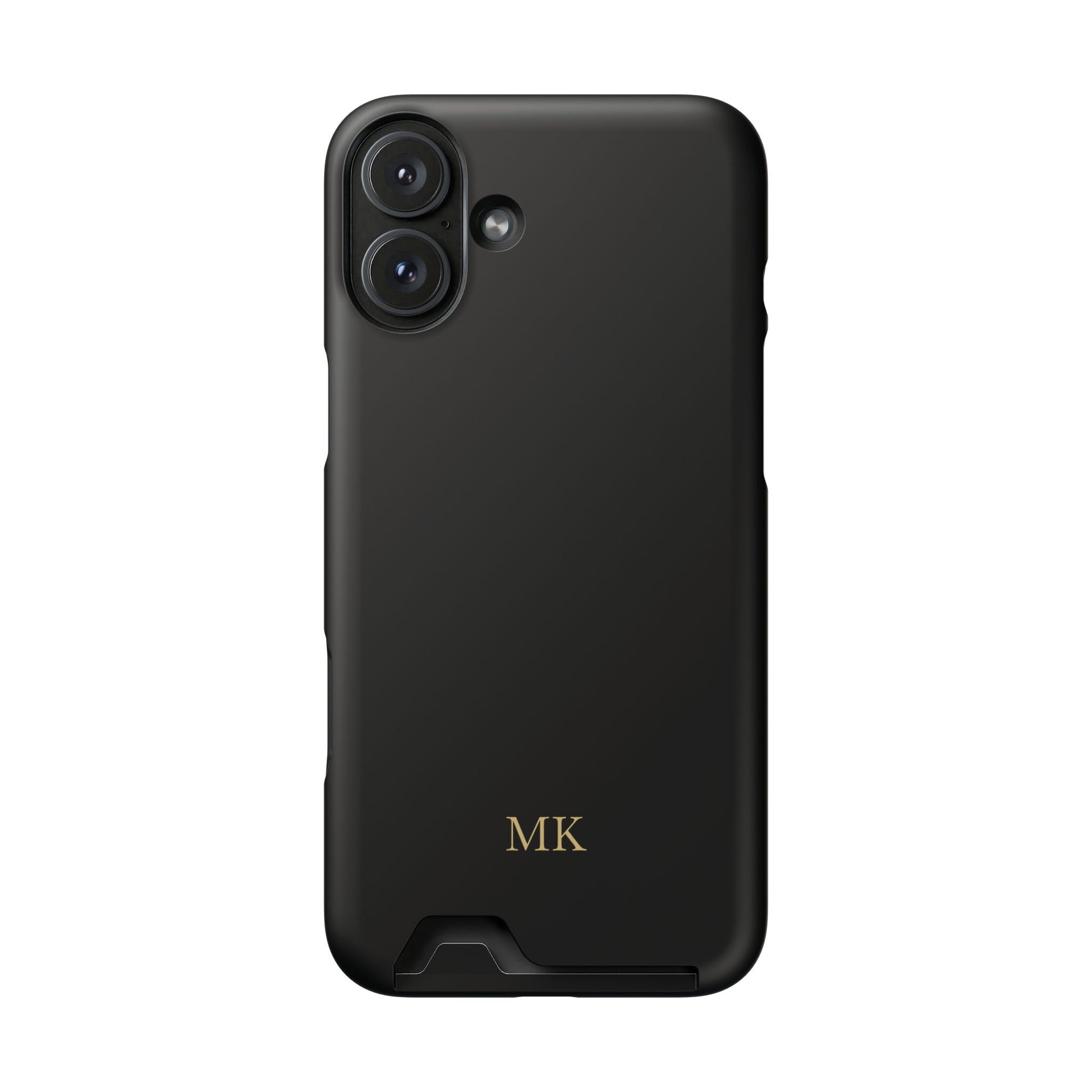 Personalized phone case with card holder for men, iPhone 16 Plus, matte finish