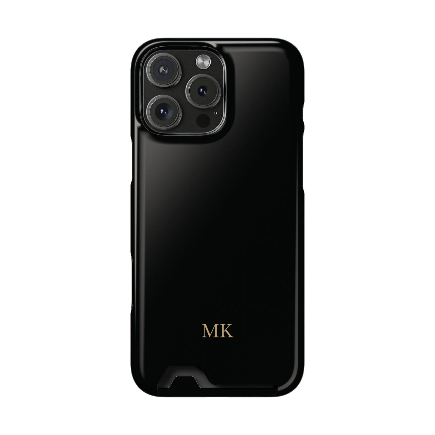 Personalized phone case with card holder for men, iPhone 16 Pro Max, glossy finish