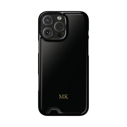 Personalized phone case with card holder for men, iPhone 16 Pro Max, glossy finish