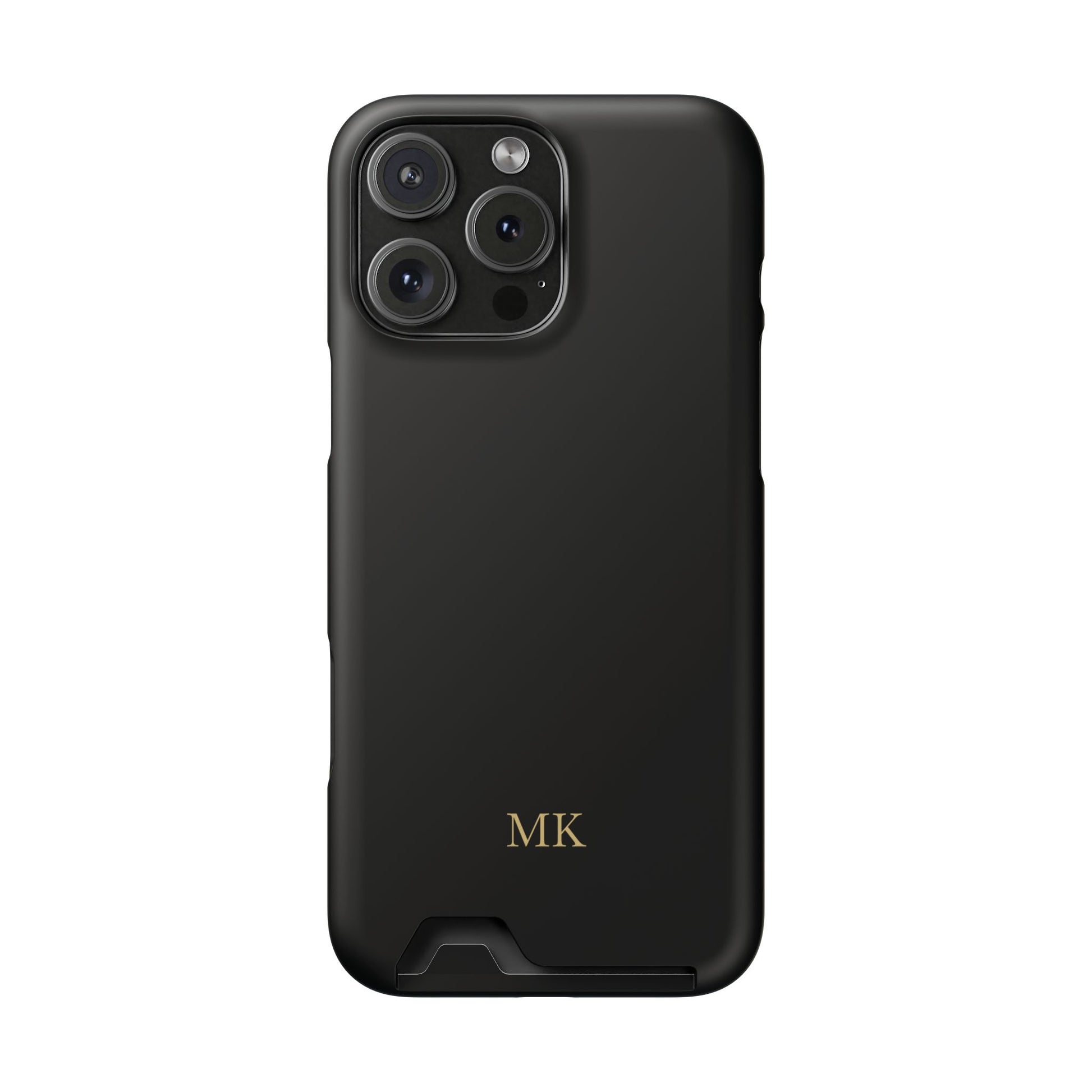 Personalized phone case with card holder for men, iPhone 16 Pro Max, matte finish