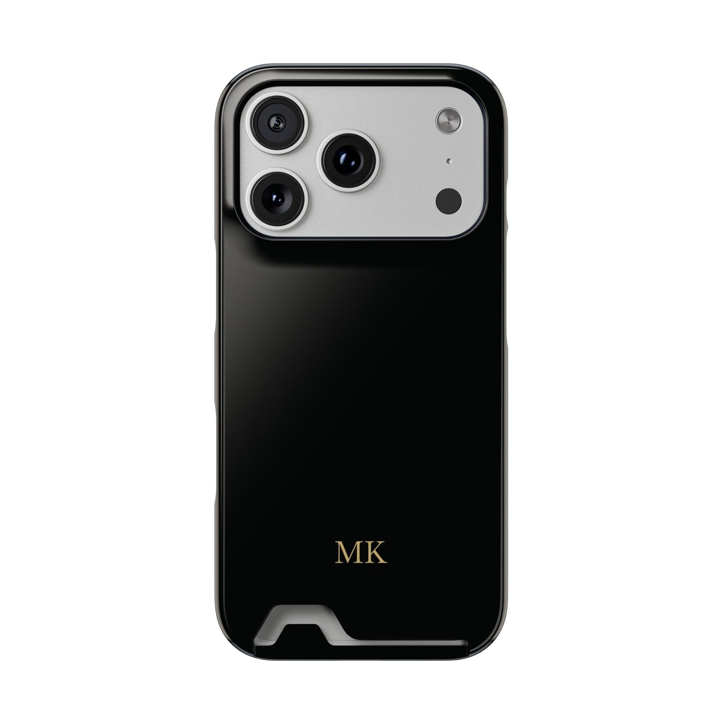 Personalized phone case with card holder for men, iPhone 17 Pro, glossy finish