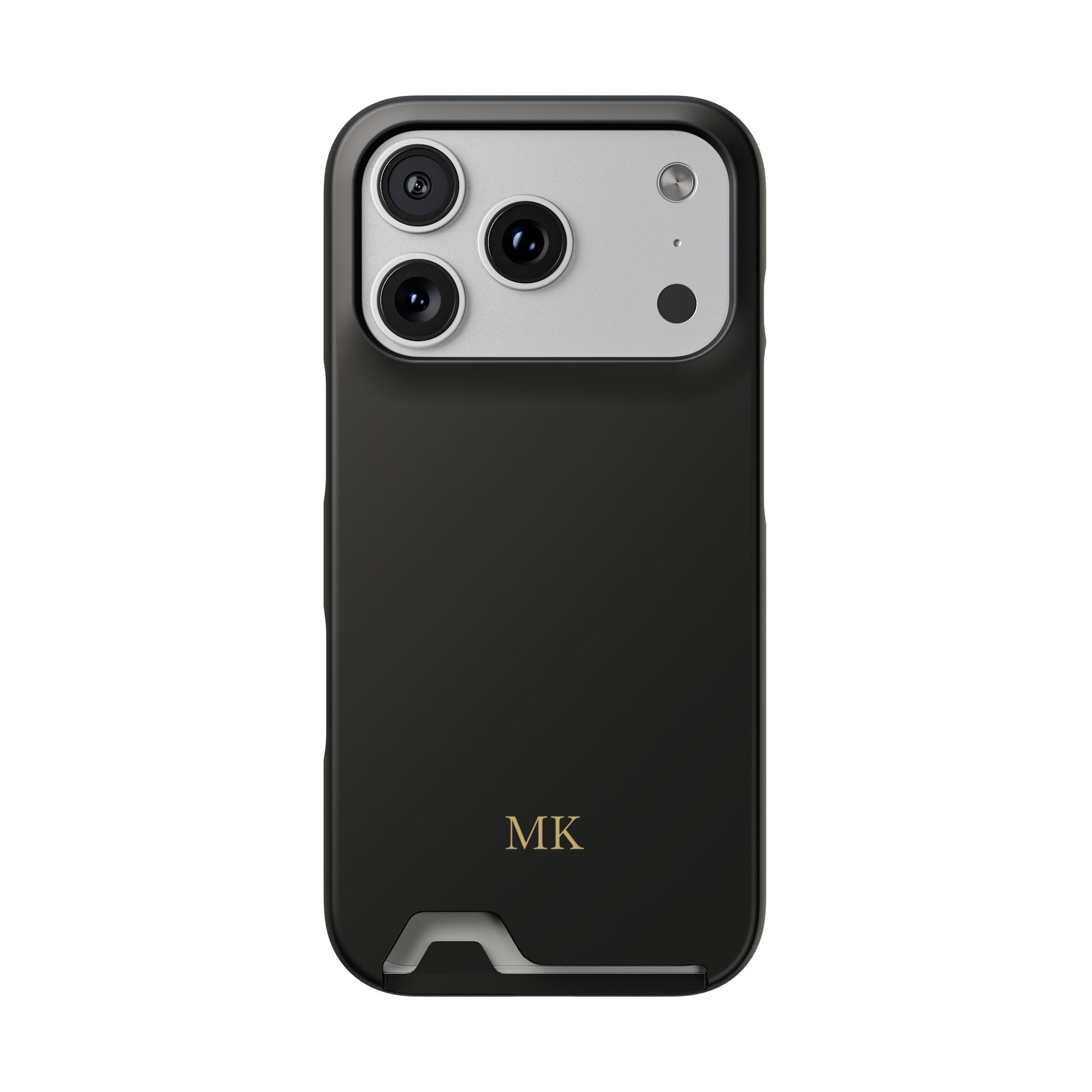 Personalized phone case with card holder for men, iPhone 17 Pro, matte finish